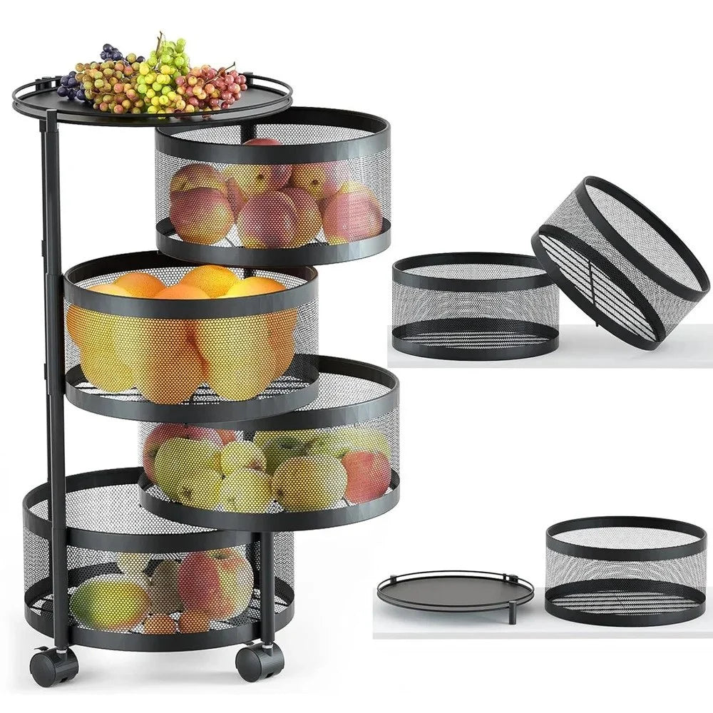 Circular Mild Steel Rotating Kitchen Storage Rack Vegetable Rack